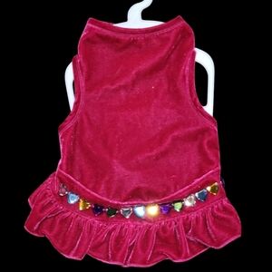 Simply Dog Pnk Velvet Dress MEDIUM Ruffle Heart Rhinestone Holiday Retroglam NEW